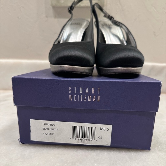 Stuart Weitzman Black Satin Heel Slingbacks - Picture 8 of 8